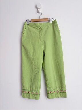 Vintage Alfred Dunner Lime Green Cherry Embroidered Capri Pants Cottagecore 6P